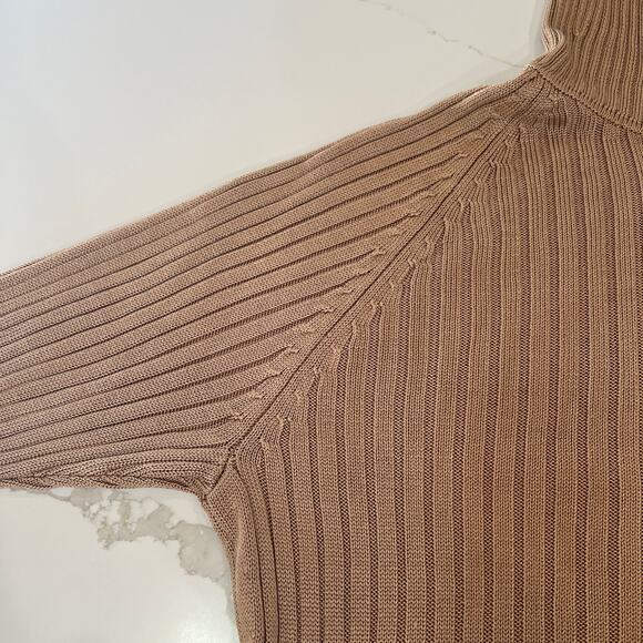 Cullen 100% silk ribbed turtleneck sweater XL beige tan 3/4 sleeve - Picture 8 of 10